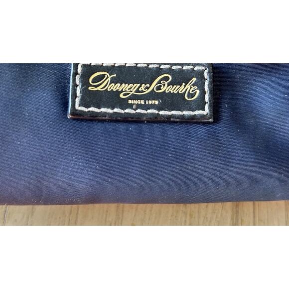 Dooney & Bourke Blue Nylon Small Purse Clutch Pink Satin Brown Embroidered Duck - Picture 2 of 9